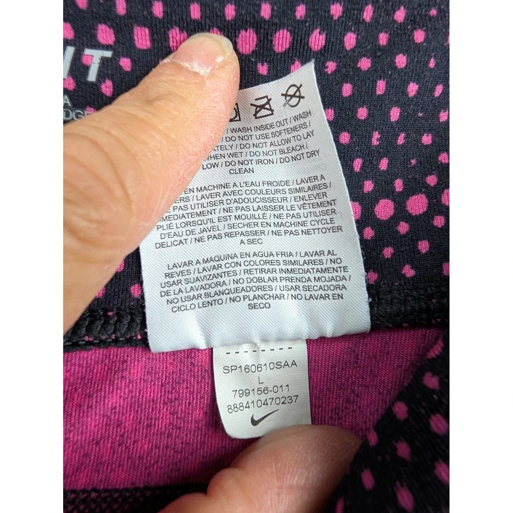 Nike Womens Dri-FIT‎ Epic Run Crop Leggings Black Pink Polka Dot Size  Large